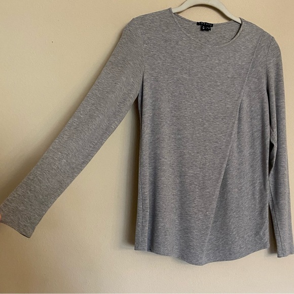 Theory Shirt Small knit long sleeve Pleat Detail Asymmetrical Gray Crew - Picture 6 of 13